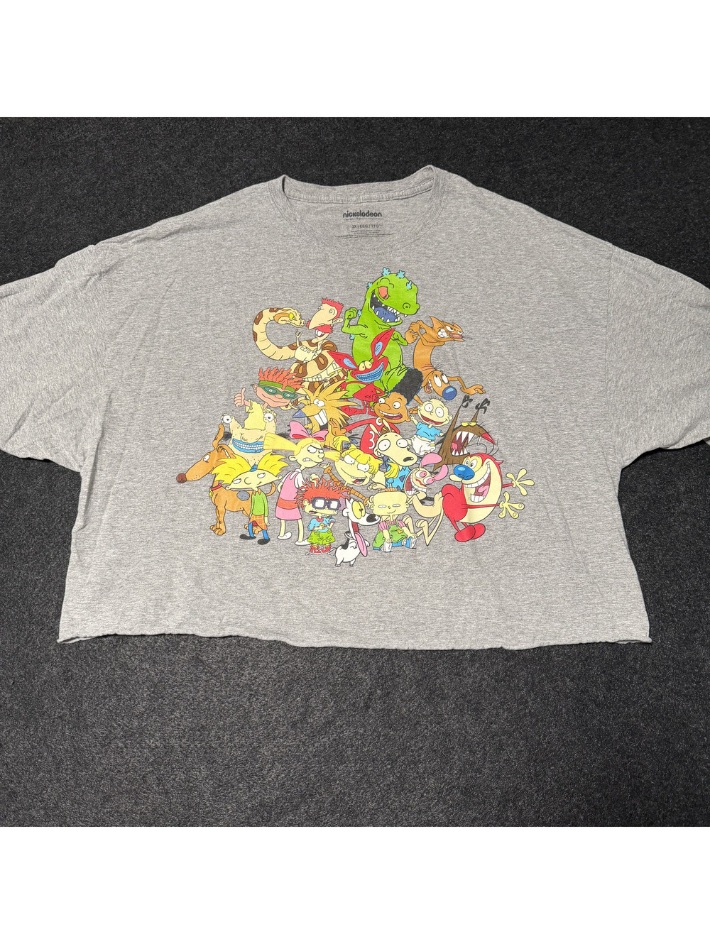 Nickelodeon 90s Cartoons Graphic Crop Top Womens Size 2X Gray Rugrats Hey Arnold